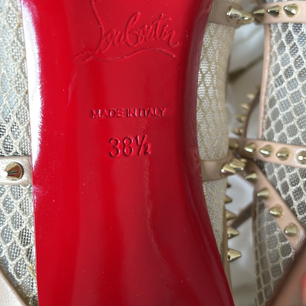 Christian Louboutin alarc 100mm beige nude light gold spike mesh stiletto 38.5 - Picture 9 of 11